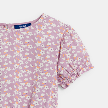 فستان مُزين بالزهور، بأكمام برينسس، باللون الأرجواني، للفتيات